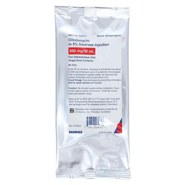 Clindamycin in 5% Dextrose Injection 600mg/Bag Bag 50mL 24/Package