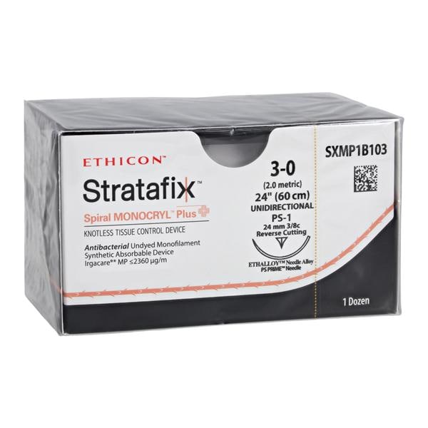 Stratafix Spiral Monocryl Plus Suture 3-0 24" Triclosan, PCL25 PS1 Undyd 12/Bx