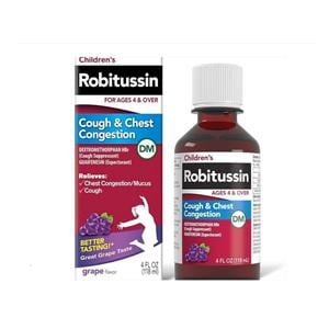 Robitussin DM Children Cough/Congestion Liquid 10/100mg Grape 4oz/Bt