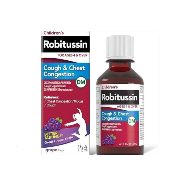 Robitussin DM Children Cough/Congestion Liquid 10/100mg Grape 4oz/Bt