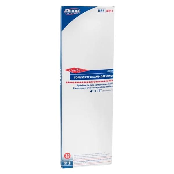 Caliber Composite Dressing 4"x14" Sterile Adherent White Absorbent Pad LF, 2 BX/CA