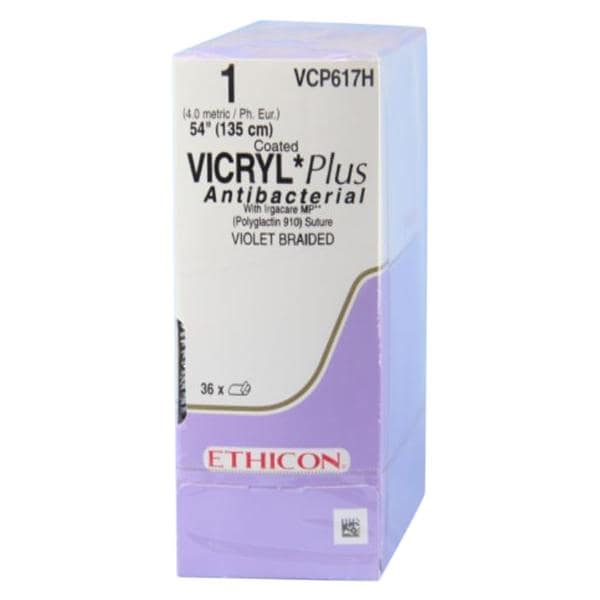 Coated Vicryl Plus Suture 1 54" Triclosan/Polyglactin 910 Brd NoNdl Vio 36/Bx