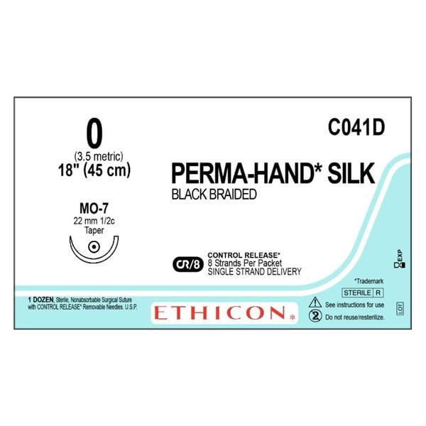 Perma-Hand Suture 0 18" Silk Braid MO-7 Black 12/Bx