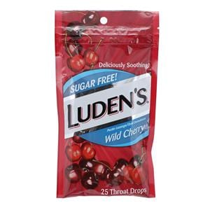 Ludens Sore Throat Drops Sugar Free Wild Cherry 25/Bg, 12 BG/CA