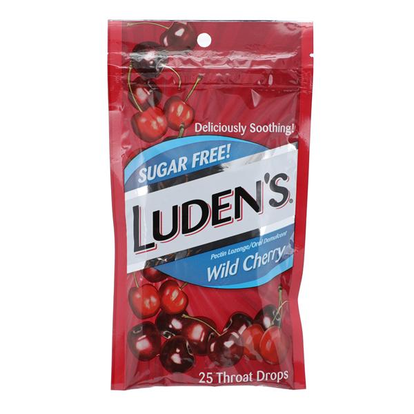Ludens Sore Throat Drops Sugar Free Wild Cherry 25/Bg, 12 BG/CA