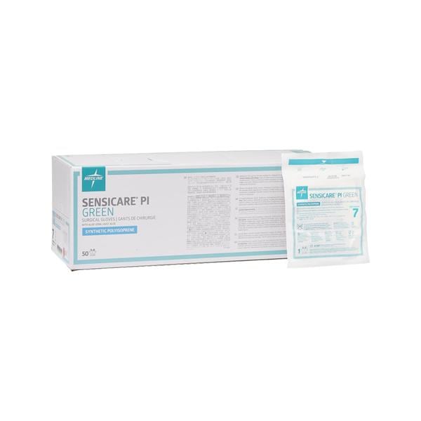 SensiCare PI Synthetic Polyisoprene Surgical Gloves 7 Green 50Pr/Bx, 4 BX/CA