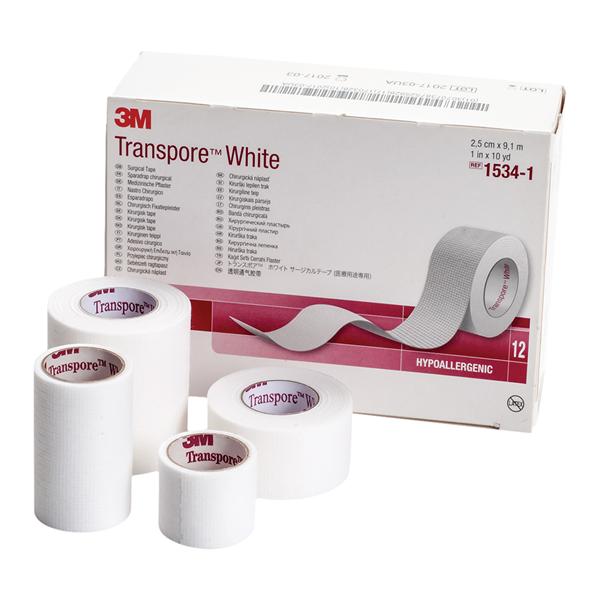 Transpore Surgical Tape Paper 1"x1.5yd White Non-Sterile 500/Ca