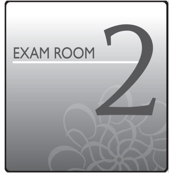 Exam Room 2 Sign Pre-Mounted Gray Plastic With Hook & Loop Strips Ea