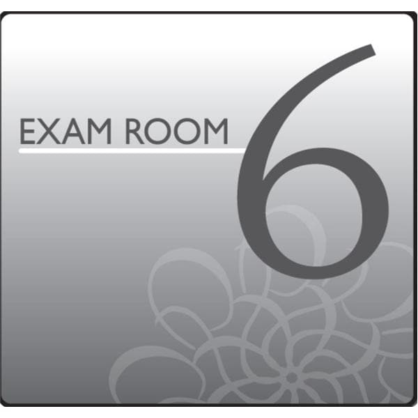 Exam Room 6 Sign Pre-Mounted Gray Plastic With Hook & Loop Strips Ea