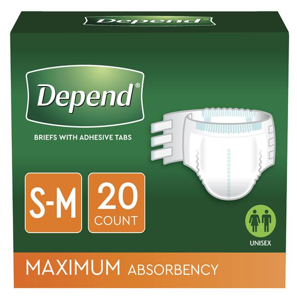 Depend Incontinence Brief Unisex 19-34" Maximum White 20/Pk