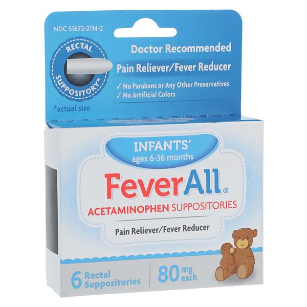 FeverAll Infant Pain Reliever/Fever Reducer Suppository 80mg 6/Bo...