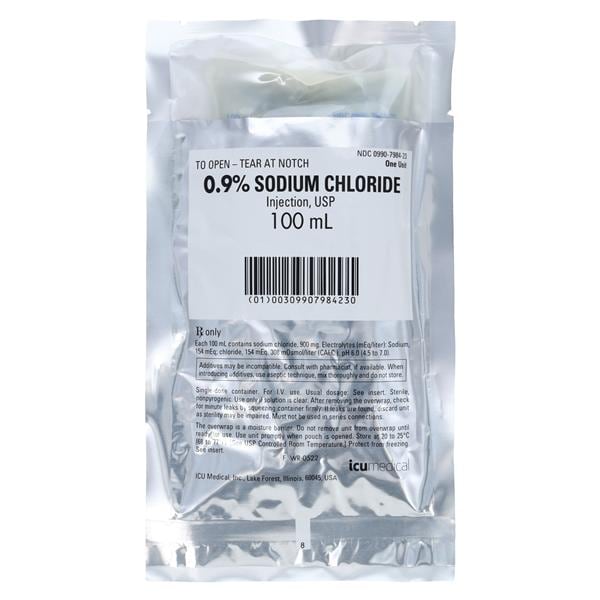 IV Injection Solution Sodium Chloride 0.9% 100mL Bag 48/Ca