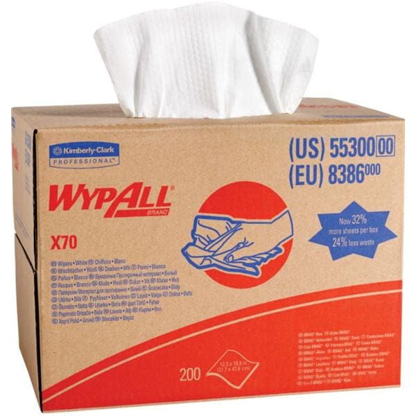 WypAll X70 Wiper Pop-Up Disposable Spnbnd Polypro 12.5 in x 16.8 in Wt 200/Ca