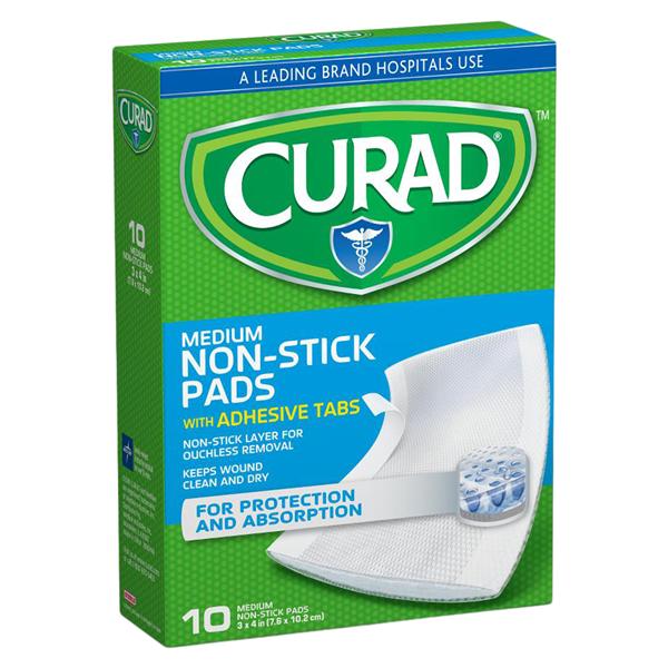 Curad Cotton/Polyester Pad 3x4" Sterile Non-Stick Adhesive Medium White Abs LF