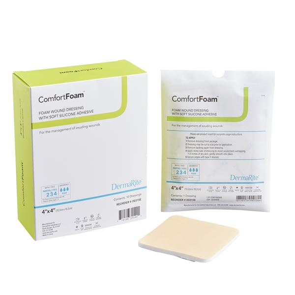 ComfortFoam PU Fm Wound Dressing 4x4 Strl Sq Slf Adh Slcn Adh Tn Hi Abs