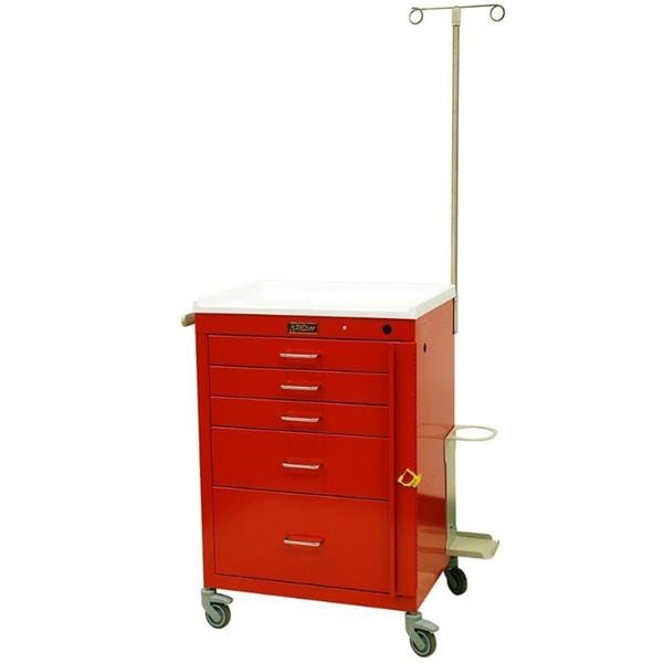 Mini24 Emergency Cart 20.5x30.5x63.25" 3" Swivel Caster (5) Drawer Brkwy Lk