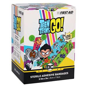 American White Cross Adhesive Bandage Plastic .75x3" Teen Titans Sterile 100/Bx