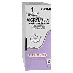 Coated Vicryl Plus Suture 1 36" Triclosan, Polyglactin 910 Braid CT-1 Vio 36/Bx
