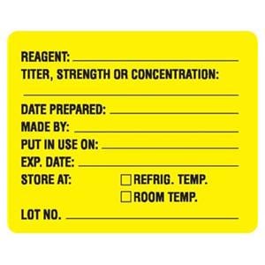 Reagent Label Titer/Strength/Concentration/Date Prepared Ylw/Blk 2-5/8x2 1000/Pk