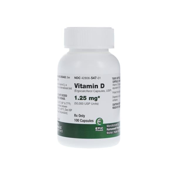 Vitamin D Capsules 1.25mg Bottle 100/Bottle Each
