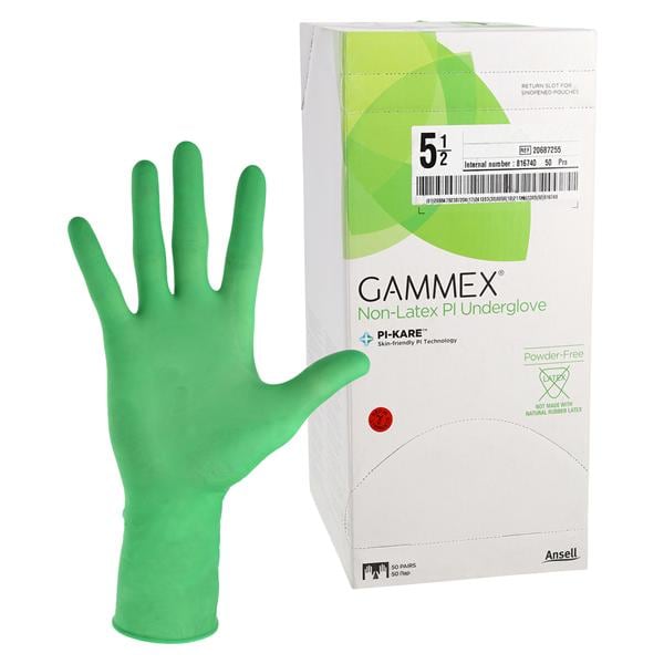 GAMMEX Non-Latex PI Underglove Polyisoprene Surgical Gloves 5.5 Green 50Pr/Bx