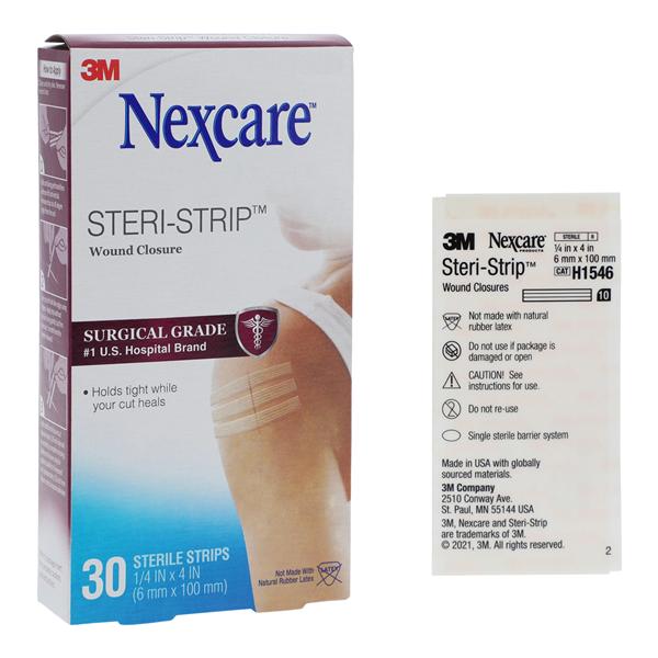 NexCare Steri-Strip Skin Closure Strip NWvn Ryn/Flmnt 1/4x4" Brthbl 30/Bx, 12 BX/CA