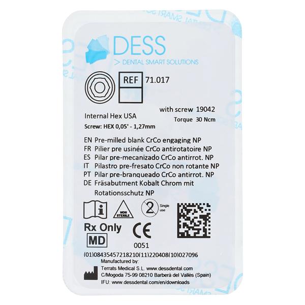 Chrome Cobalt Abutment PreMilled Blank Engaging 3.5 Zimmer Internal Hex Ea