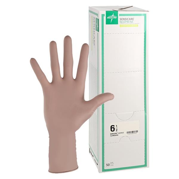 SensiCare Neoprene / Polychloroprene Surgical Gloves 6.5 Light Brown 50/Bx