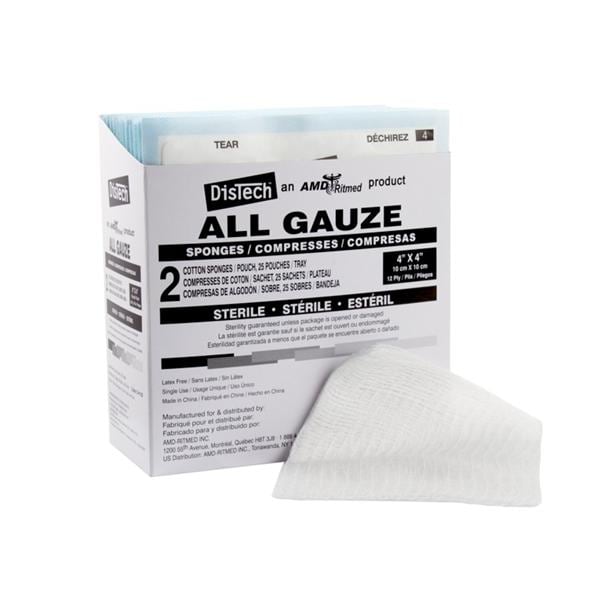 All-Gauze 100% Cotton Gauze Sponge 4x4" 12 Ply Non-Sterile LF