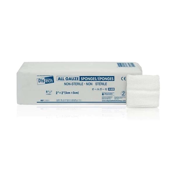 Distech 100% Cotton Gauze Sponge 2x2" 8 Ply Non-Sterile LF