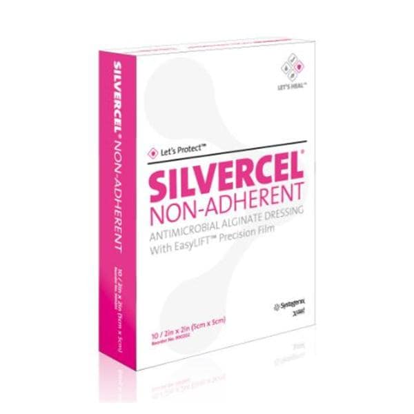 Silvercel Alginate Wound Dressing 2x2" Non-Adhesive Non-Adherent, 5 CR/CA