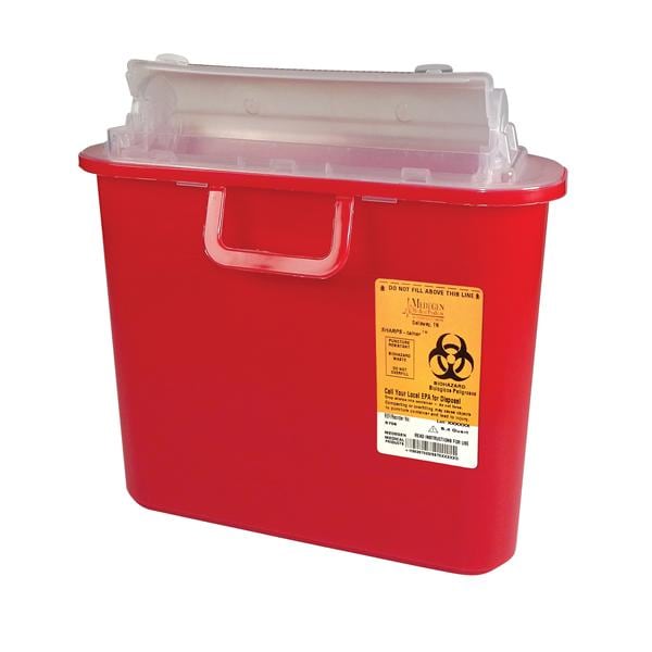 SharpStainer Sharps Container 5.4qt Red 10.5x3.5x10.5" Hrzntl Drp Plstc 12/Ca