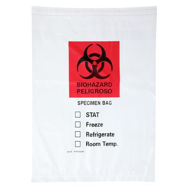 Specimen Bag 12x15" Clear Zip Closure 2mil Thick/3 Wall/Biohazard...