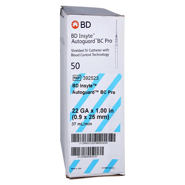 Insyte Autoguard Catheter Device Anti-Stick 22 Gauge 1" Blue 50/Bx, 4 BX/CA