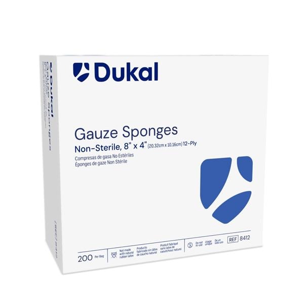 100% Woven Cotton Gauze Sponge 4x8" 12 Ply Non-Sterile LF, 10 BG/CA