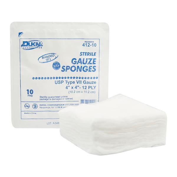 100% Woven Cotton Gauze Sponge 4x4" 12 Ply Sterile USP Type VII, 128 BG/CA