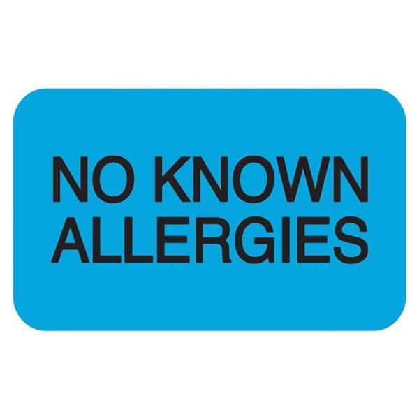 Medical Label No Known Allergies Light Blue Disposable 1-1/2x7/8" 250/Bx