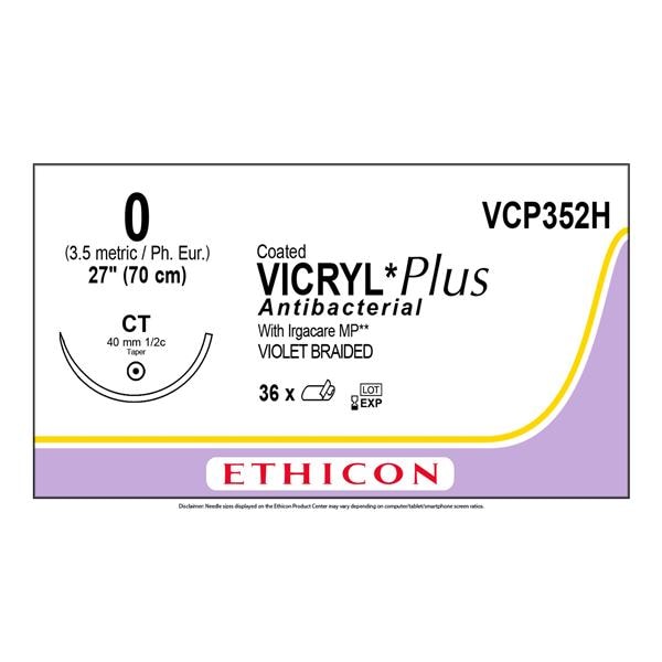 Vicryl Plus Suture 0 27" Triclosan/Polyglactin 910 Braid CT Violet 36/Bx