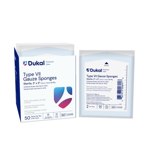 Premium Care 100% Woven Cotton Gauze Sponge 3x3" 12 Ply Sterile USP Type VII, 24 BX/CA