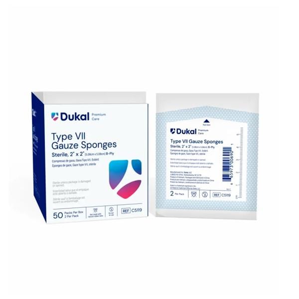 Premium Care 100% Woven Cotton Gauze Sponge 2x2" 8 Ply Sterile Square Type 7 LF, 30 BX/CA