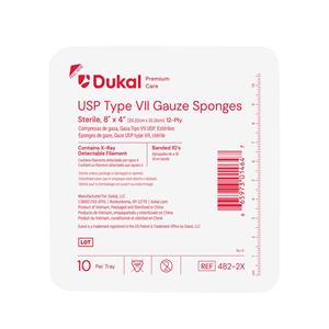 100% Cotton Gauze Type VII Sponge 8x4" 12 Ply X-Ray Detectable LF, 48 BG/CA