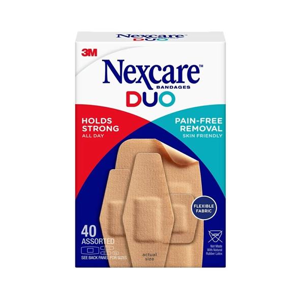 3M Nexcare DUO Adhesive Bandage Fabric Assorted Sizes Tan Sterile 24/Ca