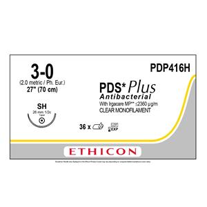 PDS Plus Suture 3-0 27" Polydioxanone/Triclosan Monofilament SH Undyed 36/Bx