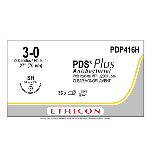 PDS Plus Suture 3-0 27" Polydioxanone/Triclosan Monofilament SH Undyed 36/Bx