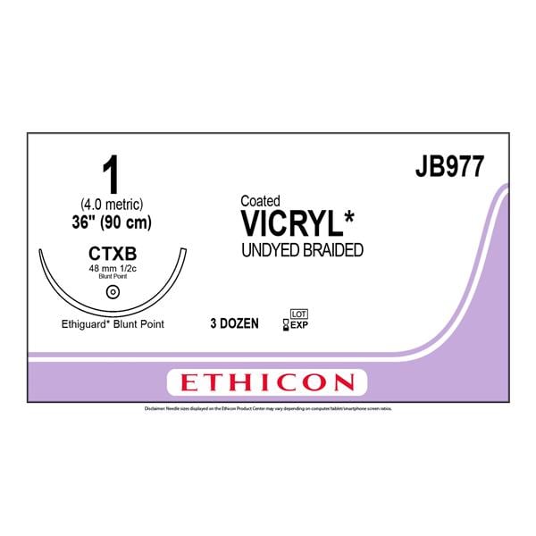Vicryl Suture 1 36" Polyglactin 910 Braid CTXB Undyed 36/Bx