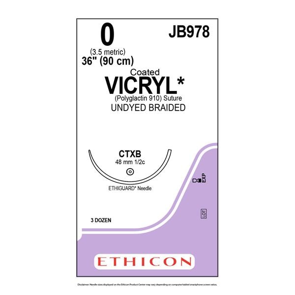 Vicryl Suture 0 36" Polyglactin 910 Braid CTXB Undyed 50/Bx
