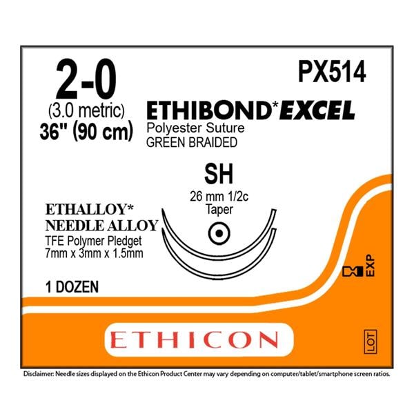 Ethibond Excel Suture 2-0 36" Polyester Braid SH Green 12/BX