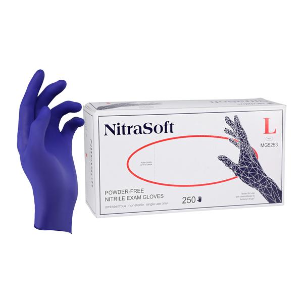 NitraSoft Nitrile Exam Gloves Large Cobalt Blue Non-Sterile 2500/Ca