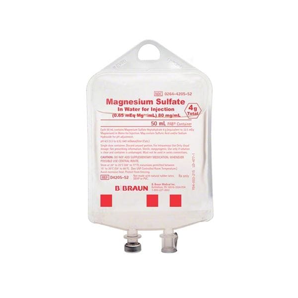 Magnesium Sulfate in Water Injection 40mg/mL 4gm Bag 100mL 24/Package