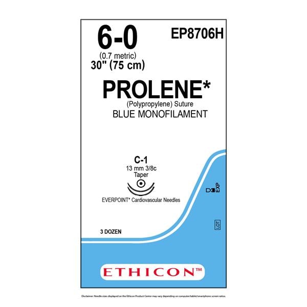 Prolene Suture 6-0 30" Polypropylene Monofilament C-1 Blue 36/Bx